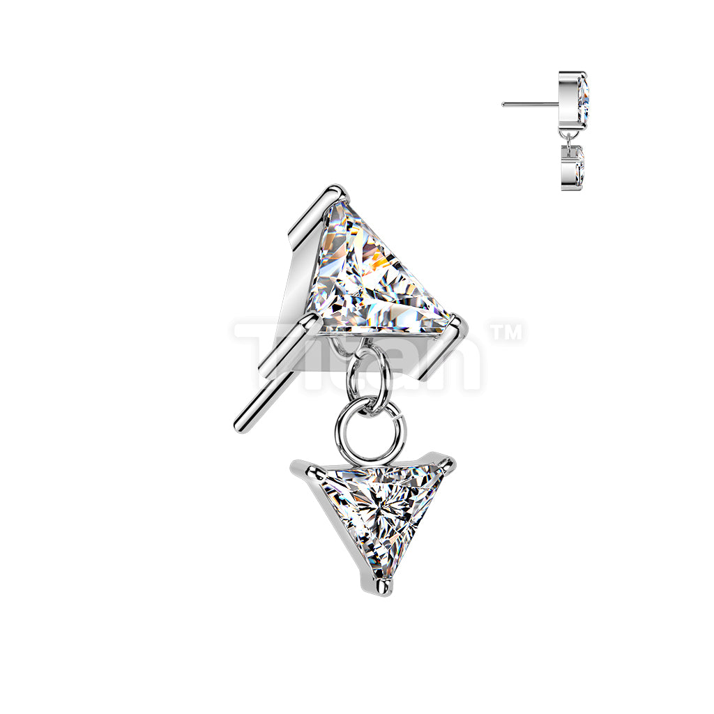Titanium Threadless Push In Prong Set Triangle CZ Top & Dangle - Image 3