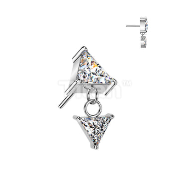 Titanium Threadless Push In Prong Set Triangle CZ Top & Dangle - Image 3