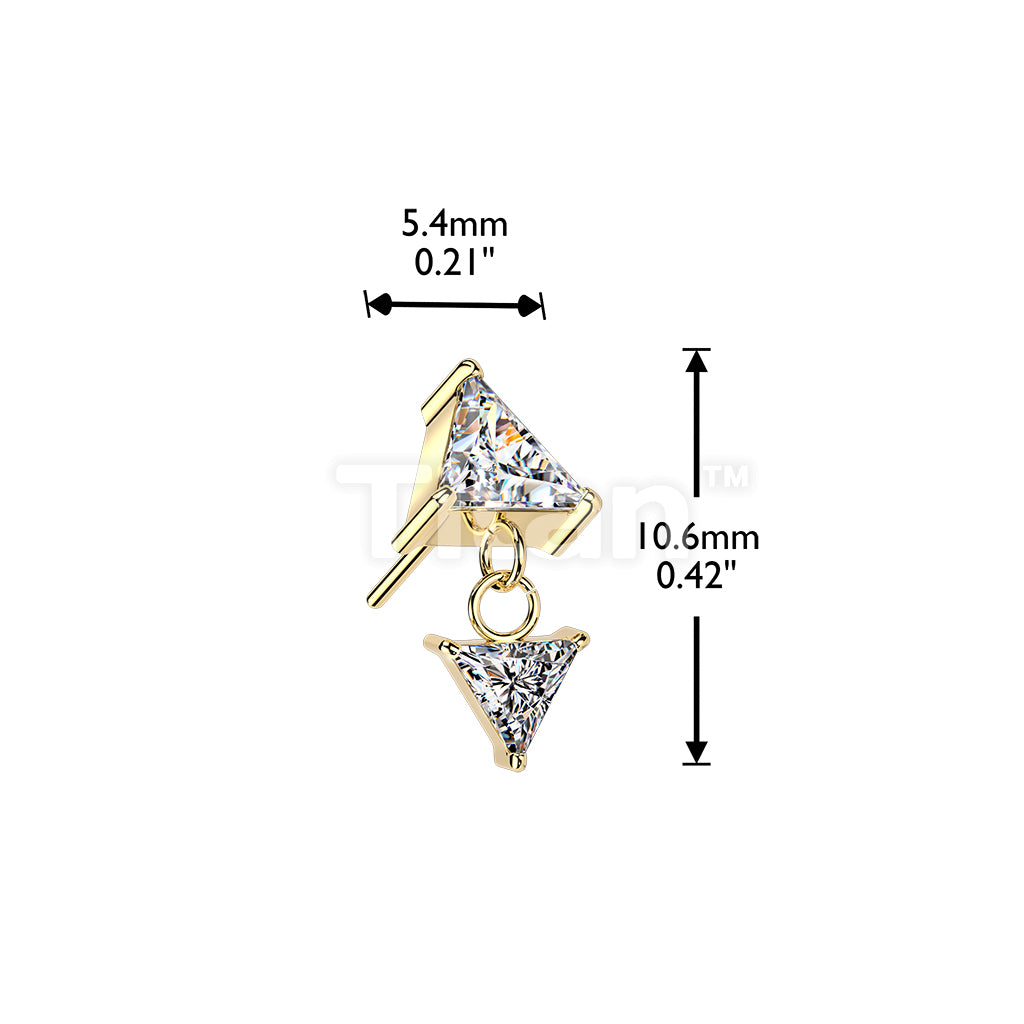 Titanium Threadless Push In Prong Set Triangle CZ Top & Dangle - Image 4