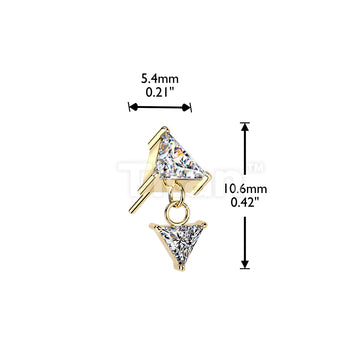 Titanium Threadless Push In Prong Set Triangle CZ Top & Dangle - Image 4