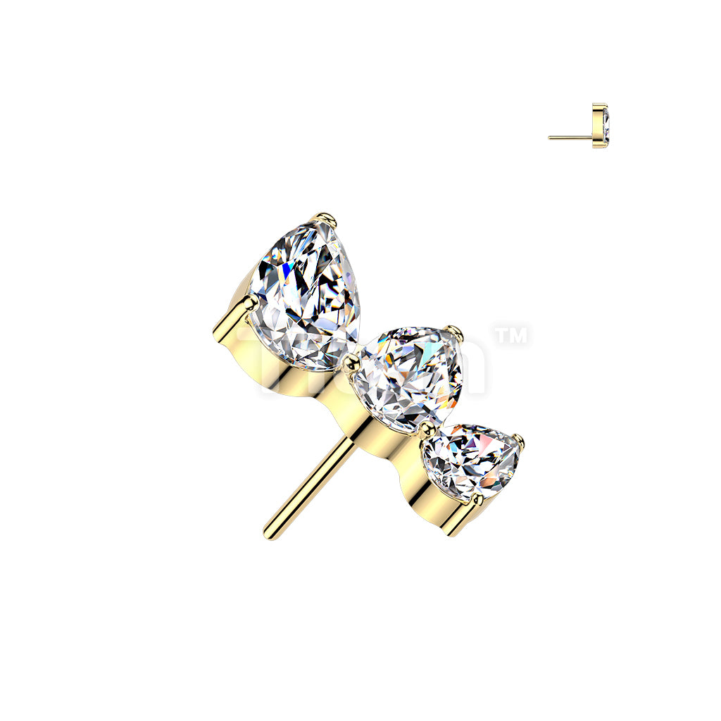 Titanium Threadless Push In Top Three Pear CZ Fan - Image 2