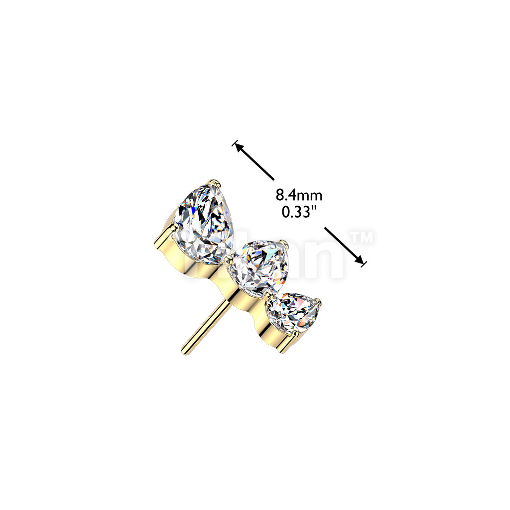 Titanium Threadless Push In Top Three Pear CZ Fan - Image 4