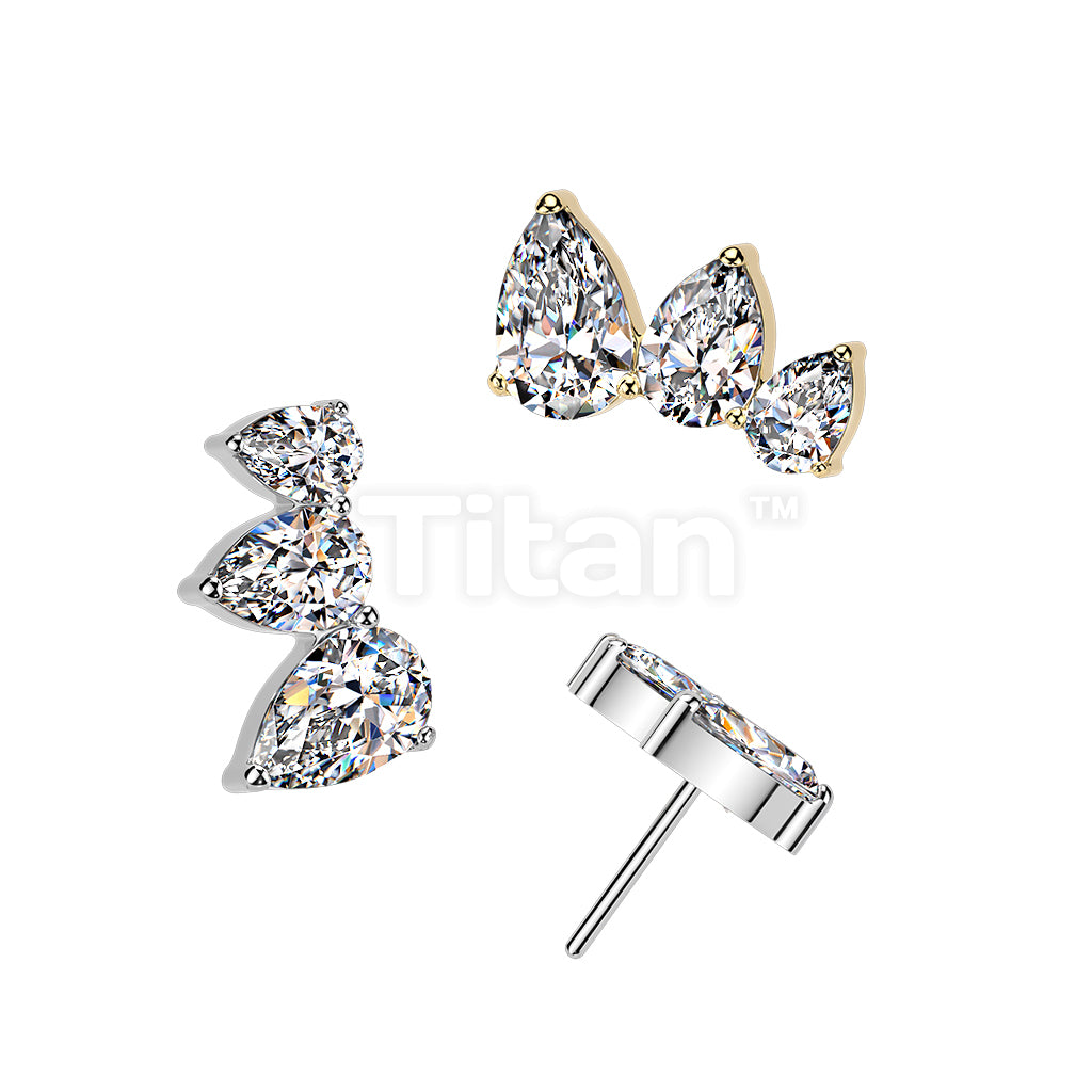 Titanium Threadless Push In Top Three Pear CZ Fan