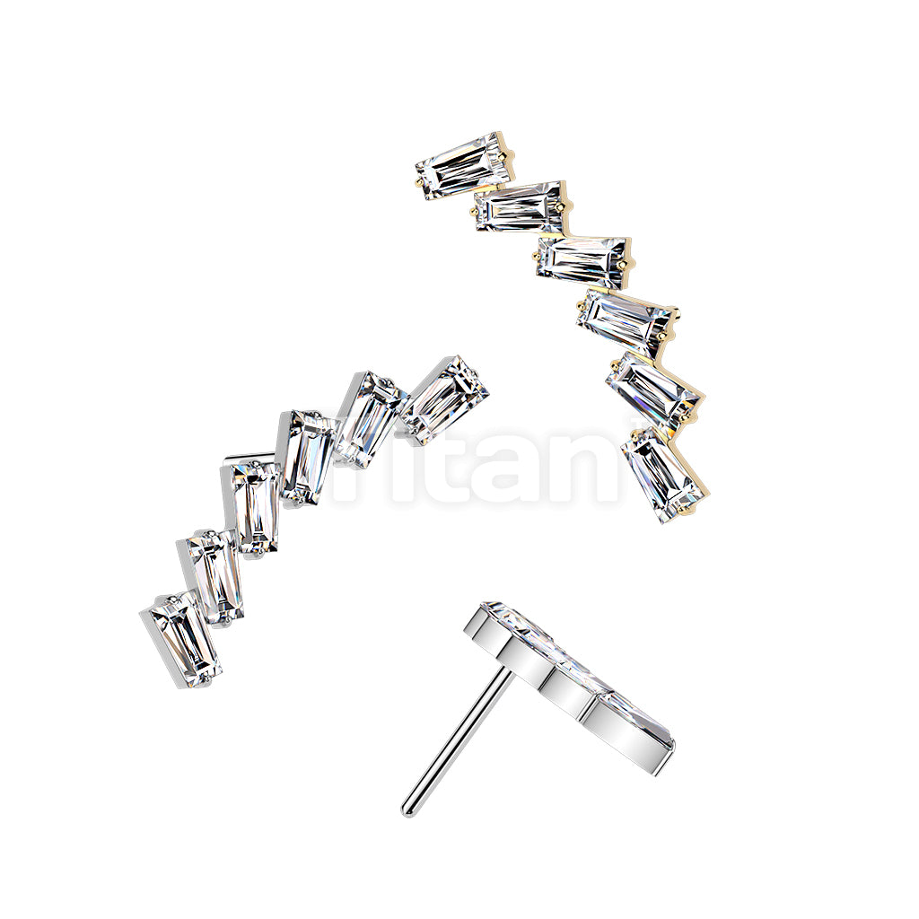Titanium Threadless Push In Top Rectangle CZ Curve