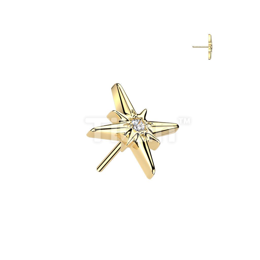 Titanium Threadless Push In Top CZ Centered Starburst - Image 2