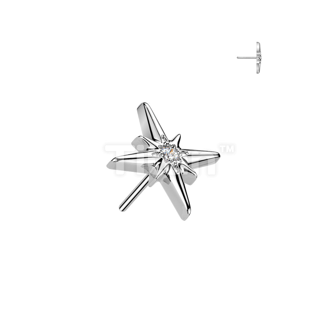 Titanium Threadless Push In Top CZ Centered Starburst - Image 3