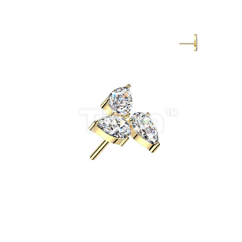 Titanium Threadless Push In Top Pear CZ Pin Wheel - Image 2