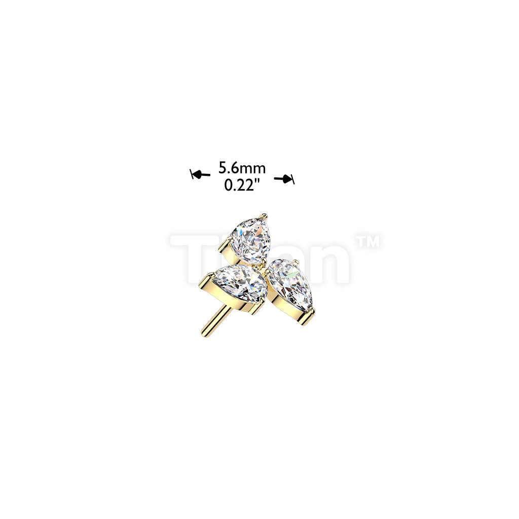 Titanium Threadless Push In Top Pear CZ Pin Wheel - Image 4