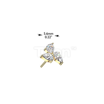 Titanium Threadless Push In Top Pear CZ Pin Wheel - Image 4