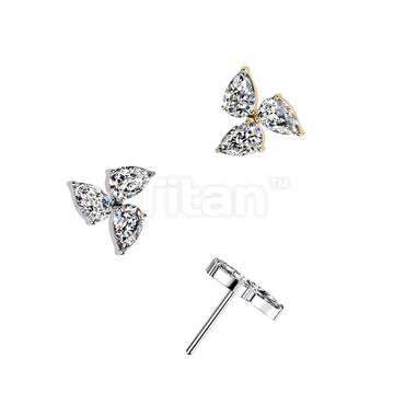 Titanium Threadless Push In Top Pear CZ Pin Wheel