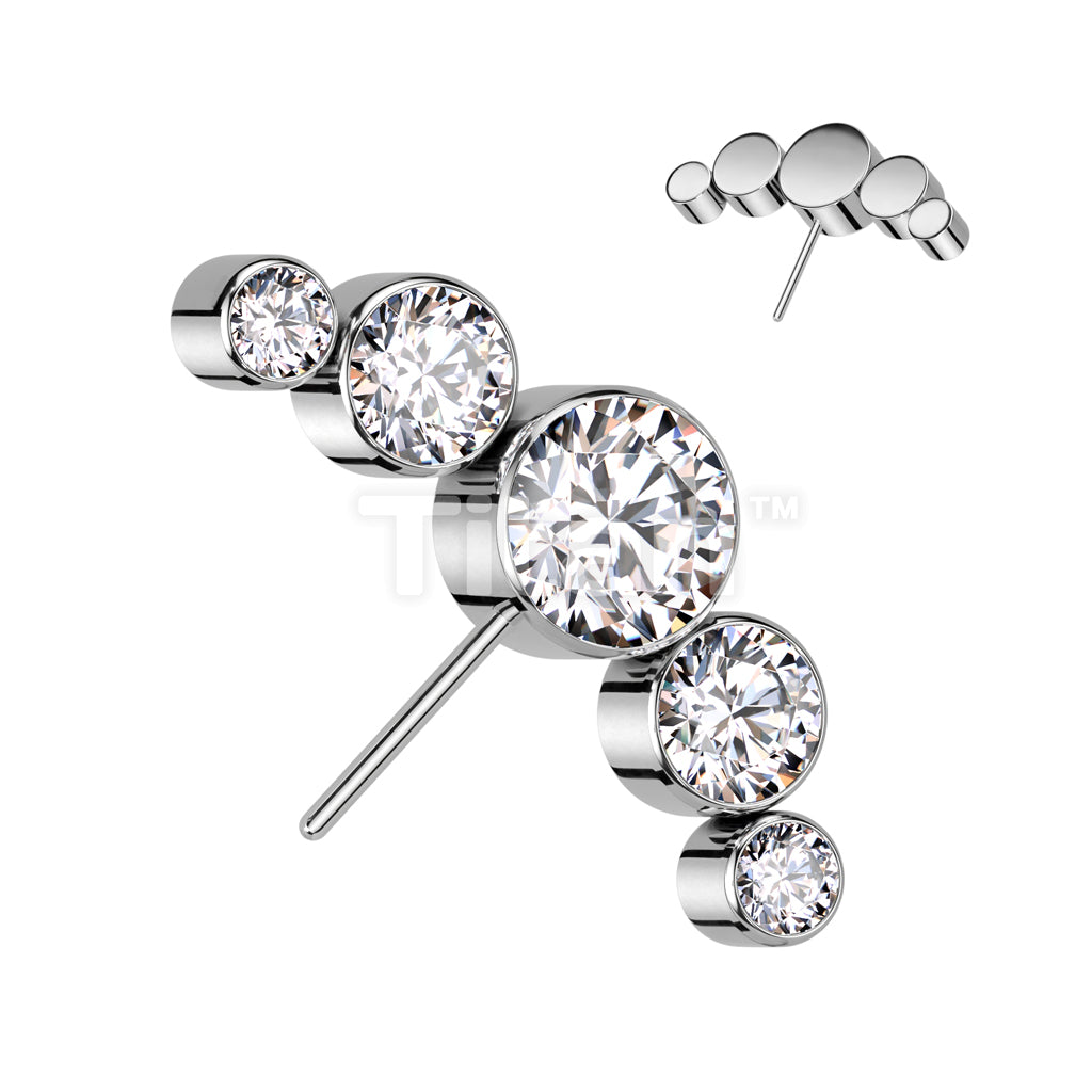 Implant Grade Titanium Threadless Push In 5 Round Bezel Set CZ Curved Forward Facing Top - Image 3