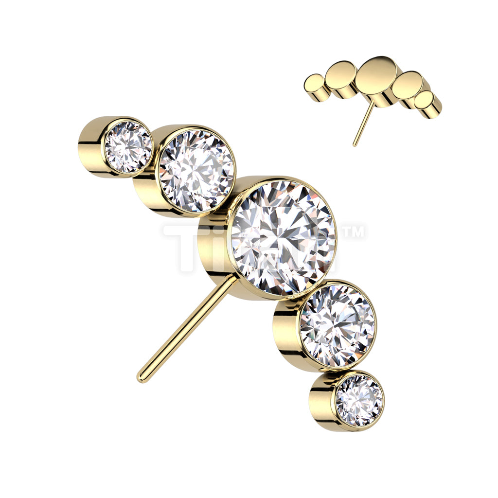 Implant Grade Titanium Threadless Push In 5 Round Bezel Set CZ Curved Forward Facing Top - Image 4