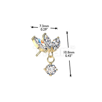 Titanium Threadless Push In Top Three Marquise CZ With Round CZ Dangle - Image 4