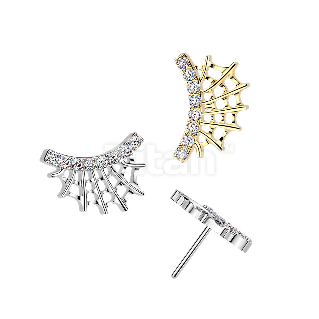 Titanium Threadless Push In Top Lined CZ Spider Web