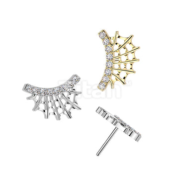 Titanium Threadless Push In Top Lined CZ Spider Web