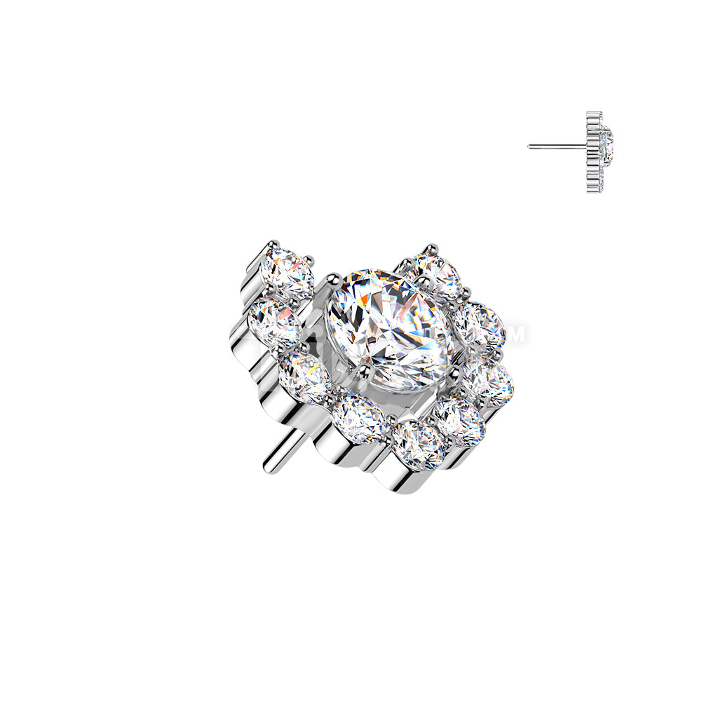 Titanium Threadless Push In Heart Shaped Round CZ Cluster Top - Image 2