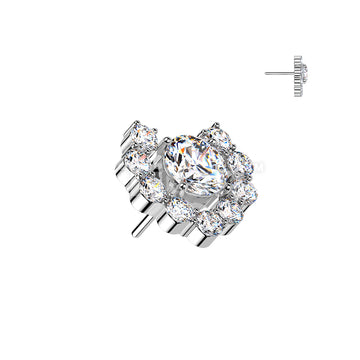 Titanium Threadless Push In Heart Shaped Round CZ Cluster Top - Image 2