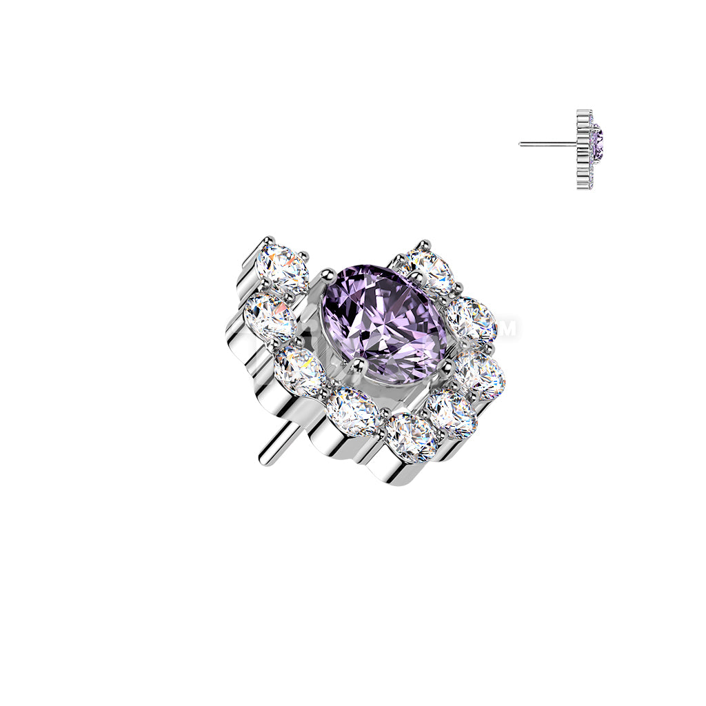 Titanium Threadless Push In Heart Shaped Round CZ Cluster Top - Image 3