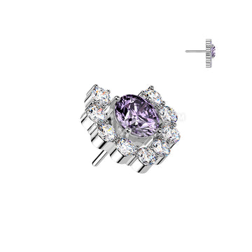 Titanium Threadless Push In Heart Shaped Round CZ Cluster Top - Image 3