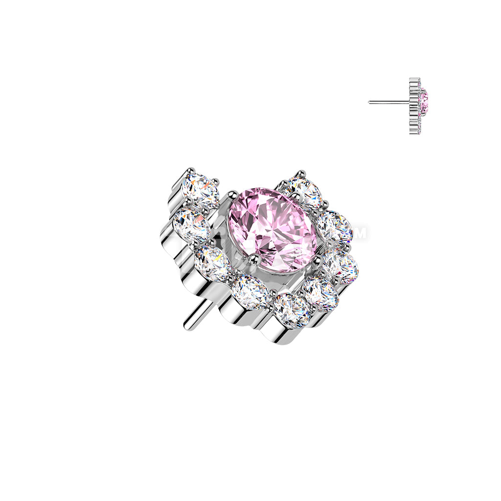 Titanium Threadless Push In Heart Shaped Round CZ Cluster Top - Image 4