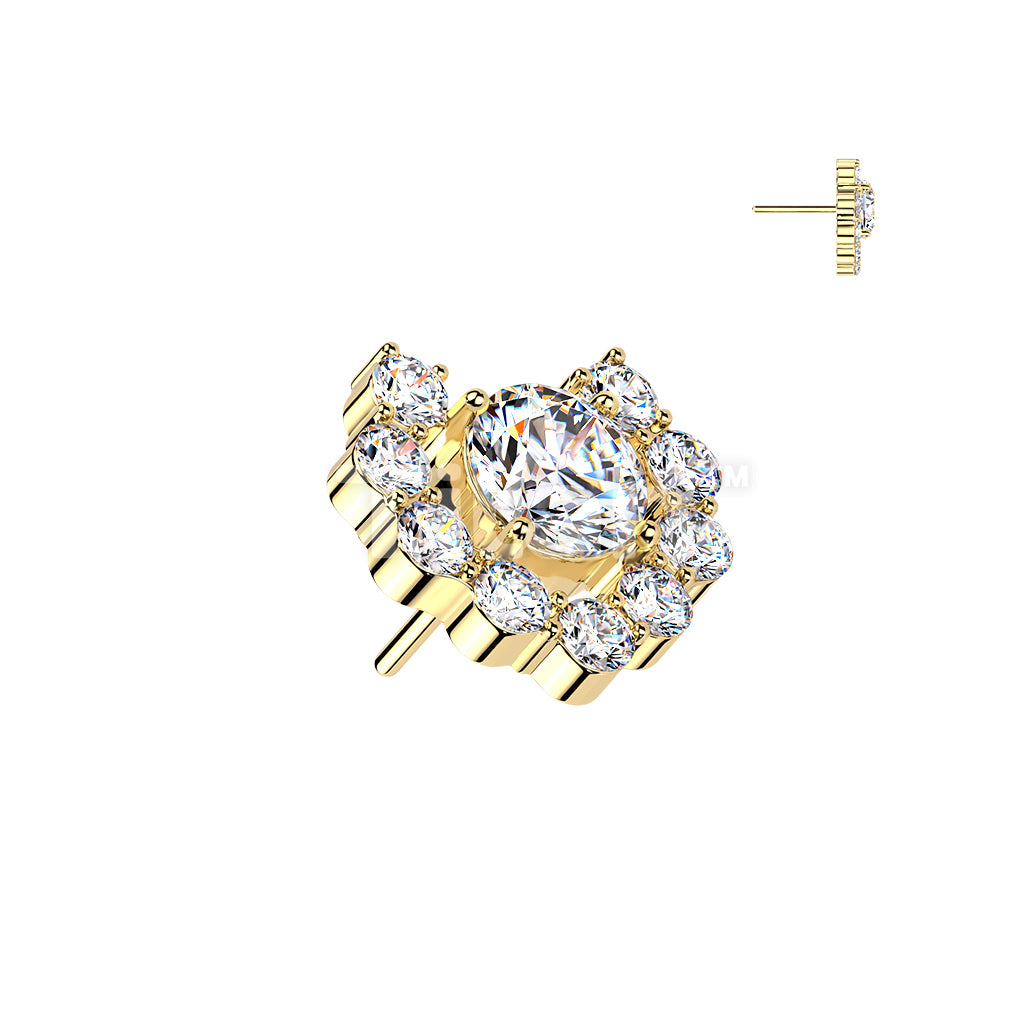 Titanium Threadless Push In Heart Shaped Round CZ Cluster Top - Image 5