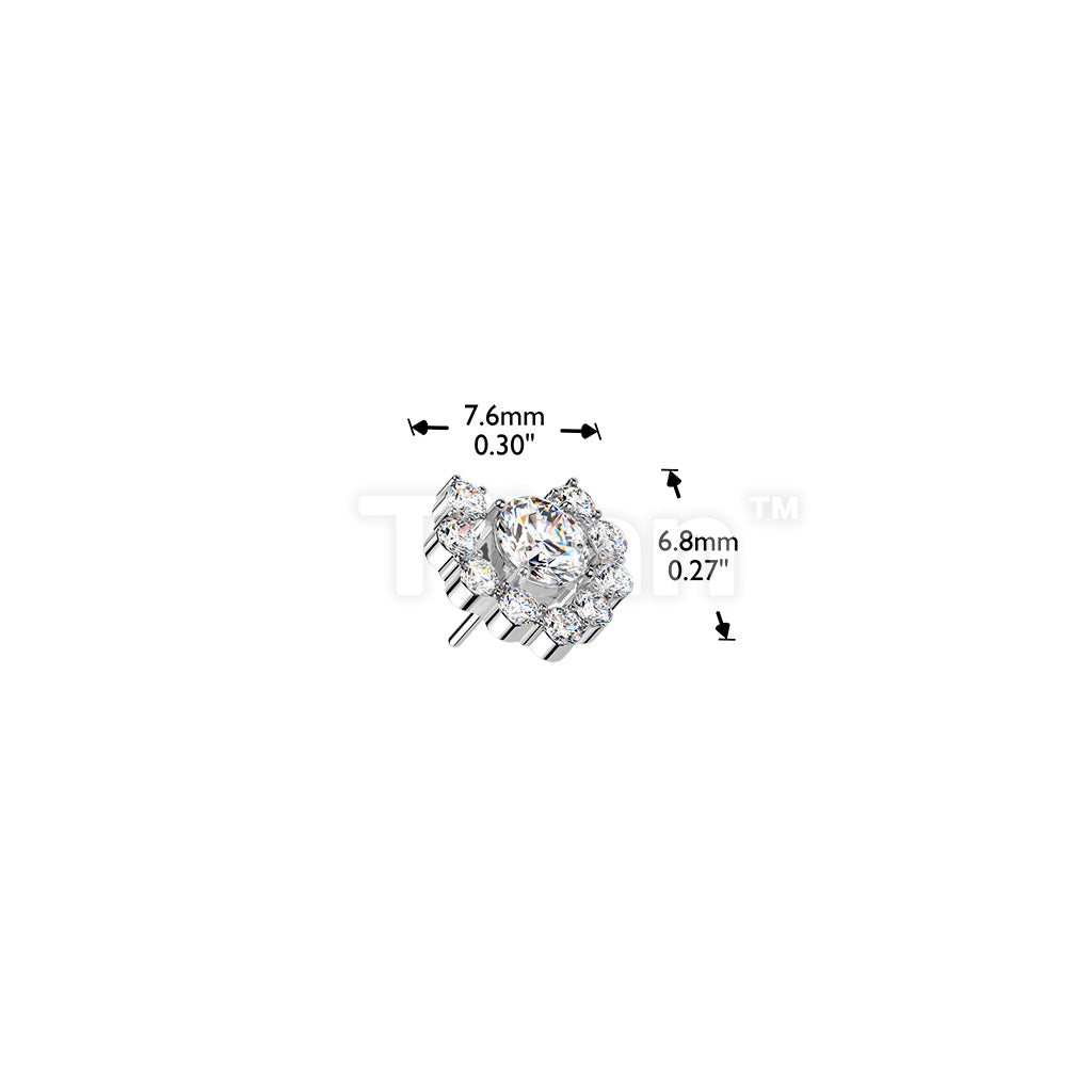 Titanium Threadless Push In Heart Shaped Round CZ Cluster Top - Image 6