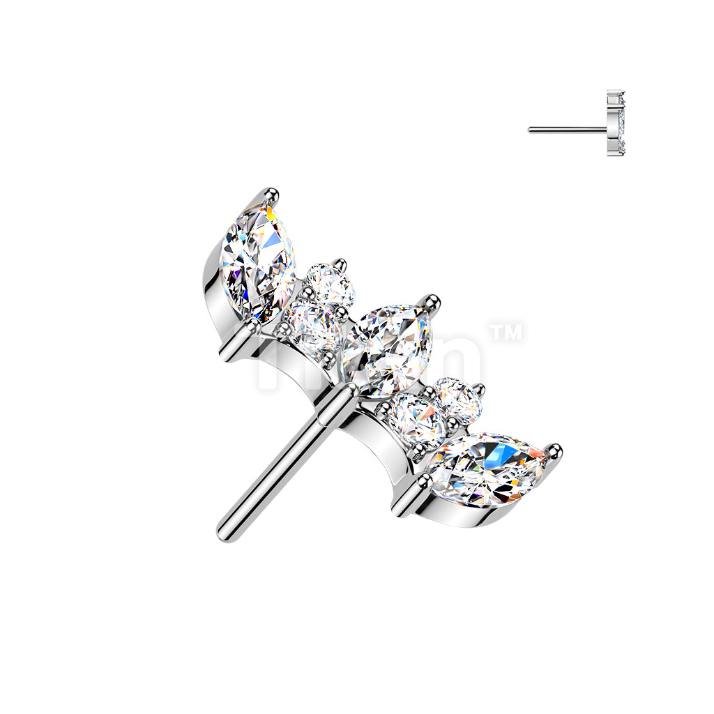 Titanium Threadless Push In Marquise & Round CZ Fan Top - Image 2