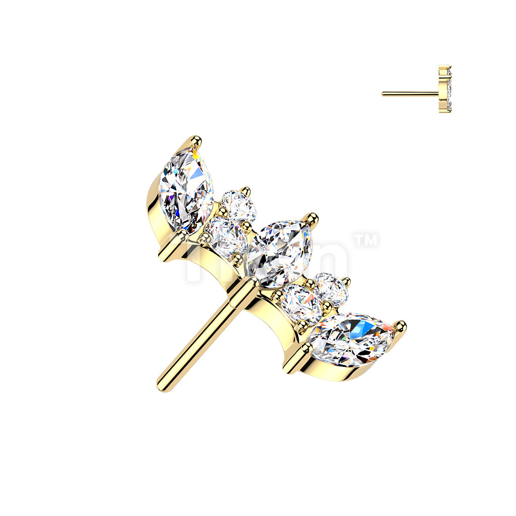 Titanium Threadless Push In Marquise & Round CZ Fan Top - Image 3
