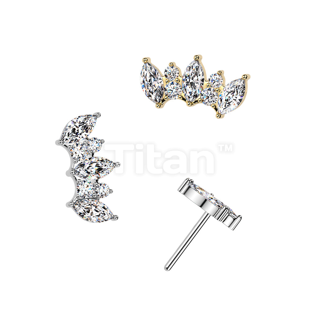 Titanium Threadless Push In Marquise & Round CZ Fan Top