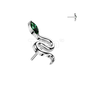 Titanium Threadless Push In Snake Top With Marquise CZ Head - Image 3