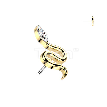 Titanium Threadless Push In Snake Top With Marquise CZ Head - Image 4