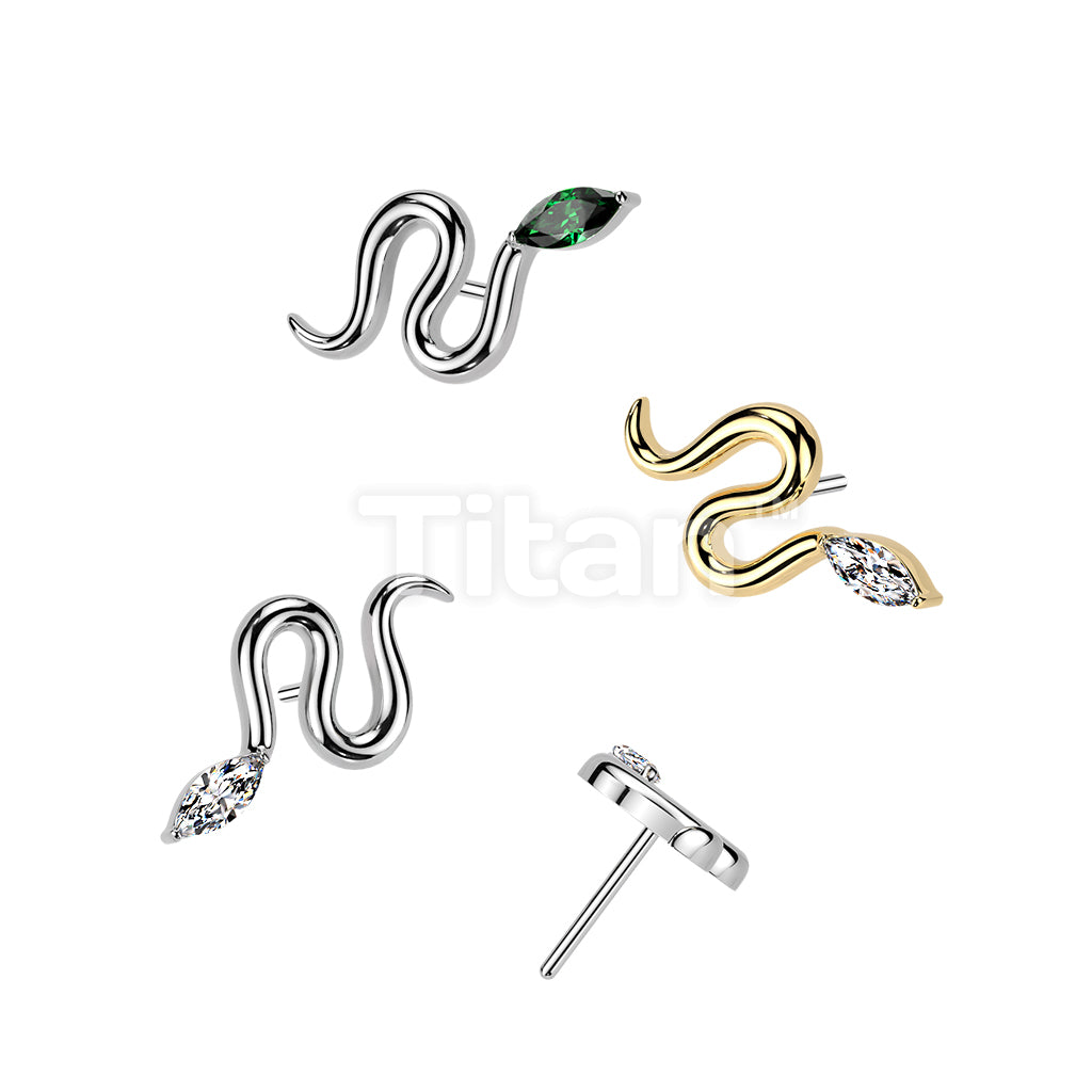 Titanium Threadless Push In Snake Top With Marquise CZ Head