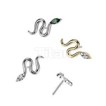 Titanium Threadless Push In Snake Top With Marquise CZ Head