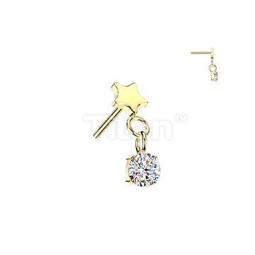 Titanium Threadless Push In Flat Star Top And Round CZ Dangle - Image 2