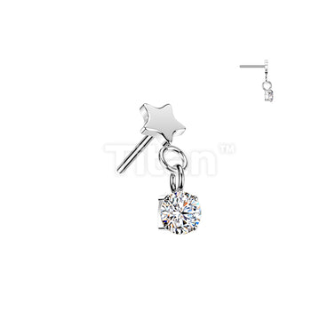 Titanium Threadless Push In Flat Star Top And Round CZ Dangle - Image 3