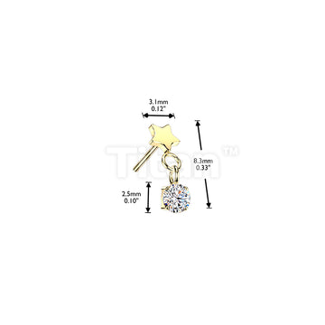 Titanium Threadless Push In Flat Star Top And Round CZ Dangle - Image 4