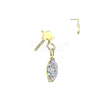 Titanium Threadless Push In Flat Star Top And Marquise CZ Dangle - Image 2