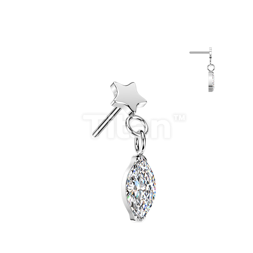 Titanium Threadless Push In Flat Star Top And Marquise CZ Dangle - Image 3