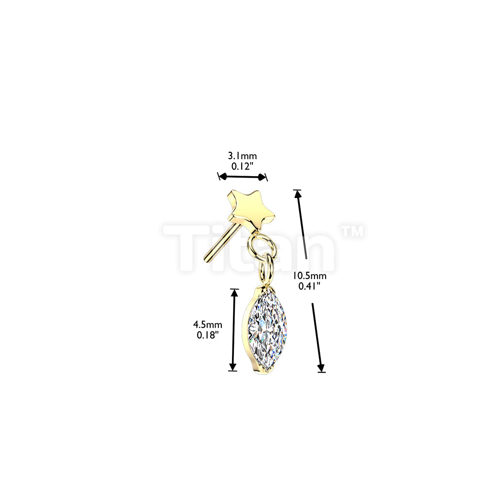 Titanium Threadless Push In Flat Star Top And Marquise CZ Dangle - Image 4