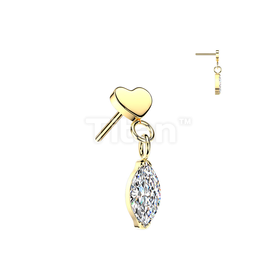 Titanium Threadless Push In Flat Heart Top And Marquise CZ Dangle - Image 2