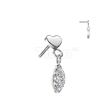 Titanium Threadless Push In Flat Heart Top And Marquise CZ Dangle - Image 3