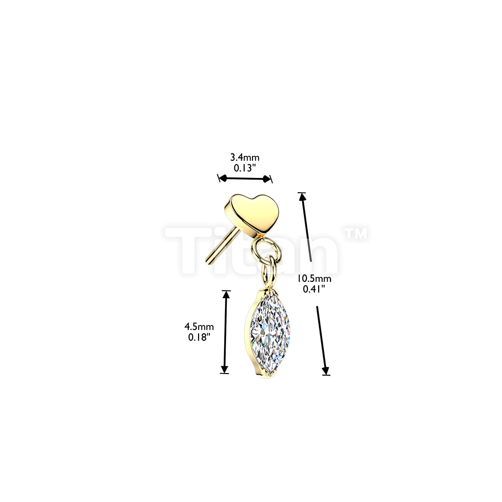 Titanium Threadless Push In Flat Heart Top And Marquise CZ Dangle - Image 4