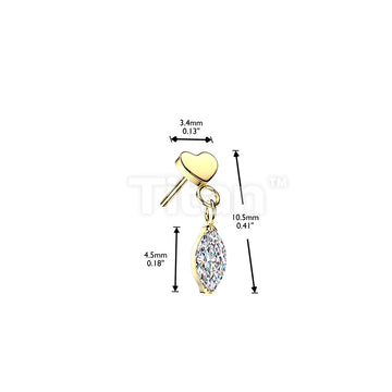 Titanium Threadless Push In Flat Heart Top And Marquise CZ Dangle - Image 4