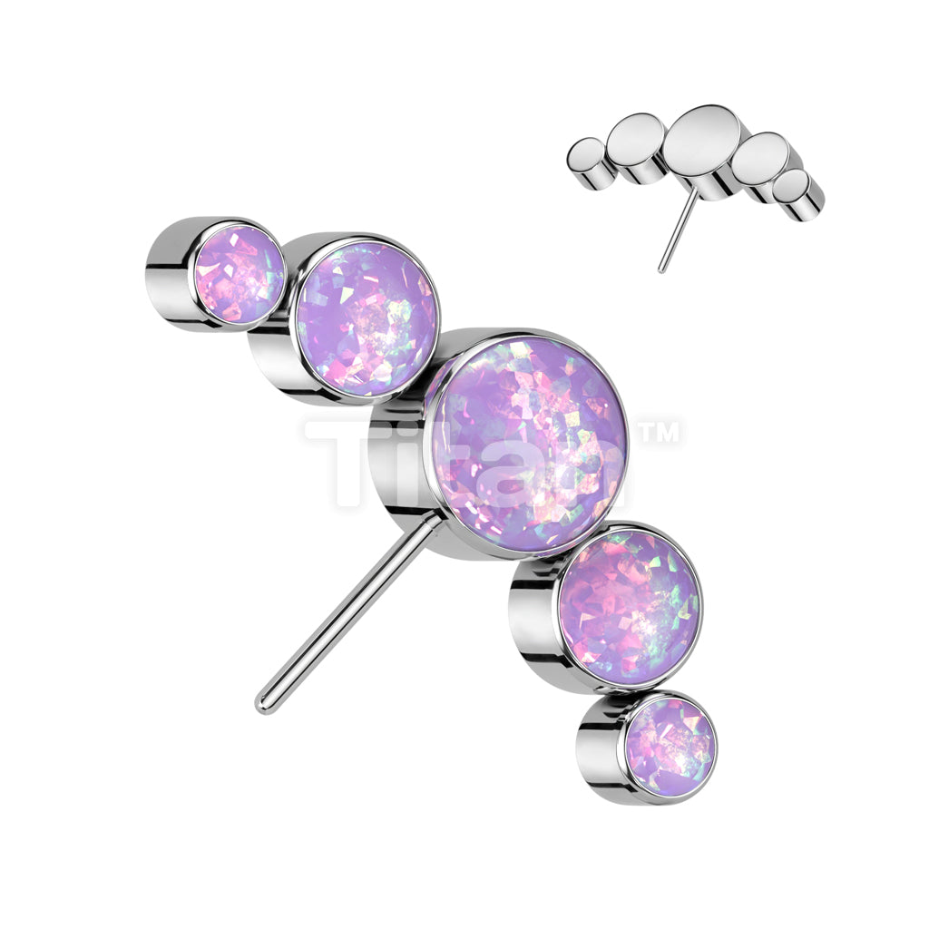Implant Grade Titanium Threadless Push In 5 Round Bezel Set Opal Curved Forward Facing Top - Image 5