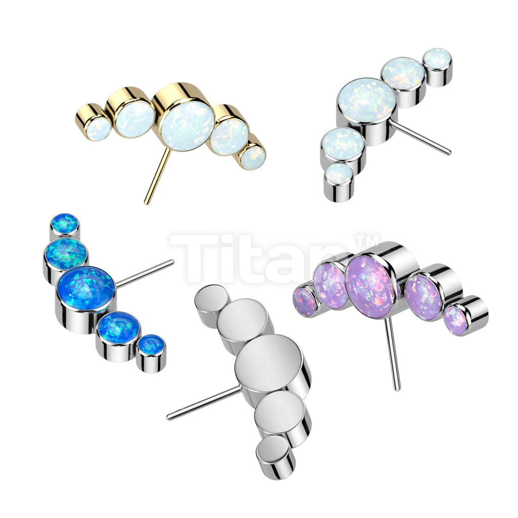 Implant Grade Titanium Threadless Push In 5 Round Bezel Set Opal Curved Forward Facing Top