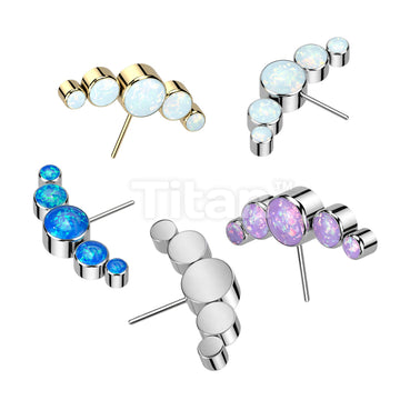 Implant Grade Titanium Threadless Push In 5 Round Bezel Set Opal Curved Forward Facing Top