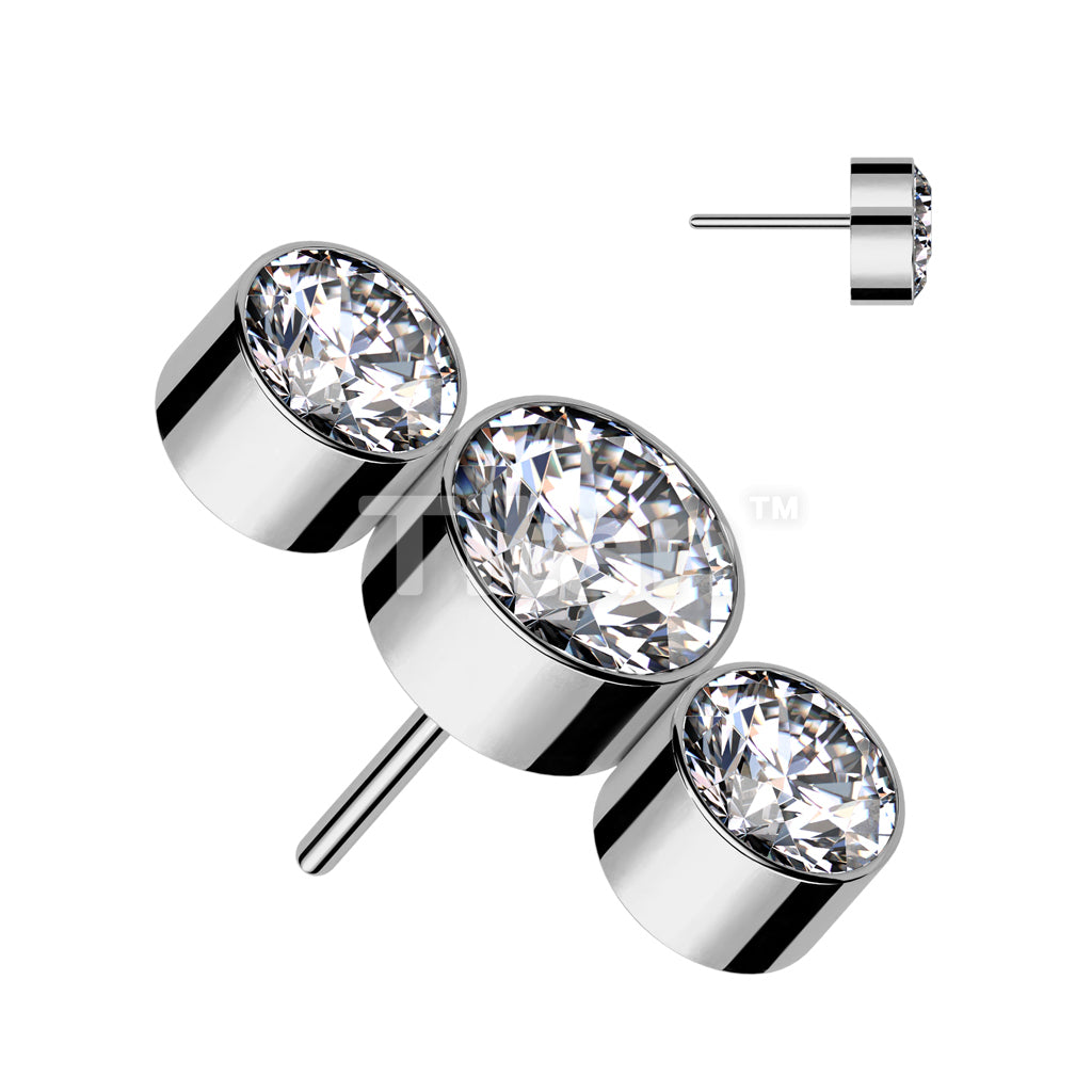 Implant Grade Titanium Threadless Push In 3 Round Bezel Set CZ Curve Top - Image 3
