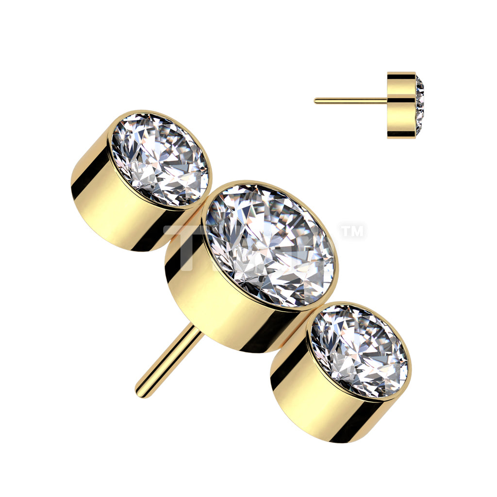 Implant Grade Titanium Threadless Push In 3 Round Bezel Set CZ Curve Top - Image 4