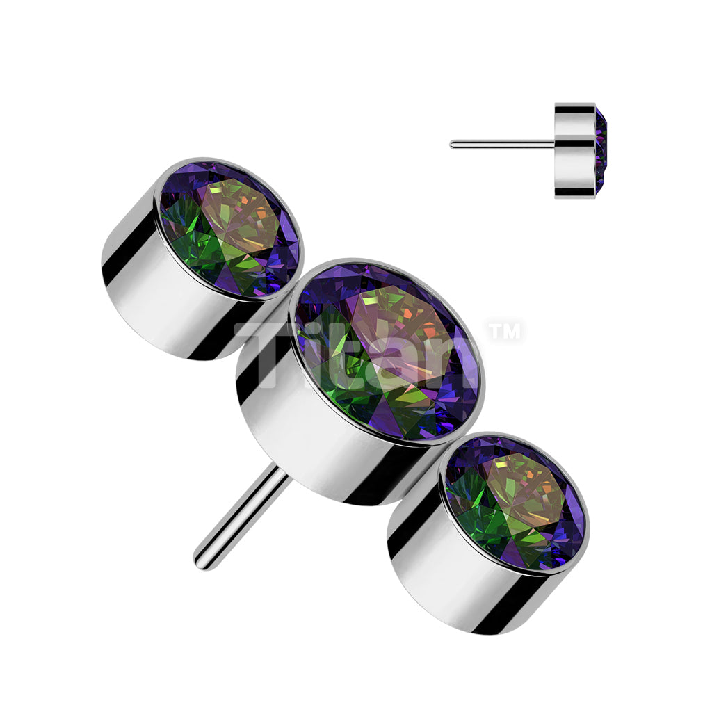 Implant Grade Titanium Threadless Push In 3 Round Bezel Set CZ Curve Top - Image 7