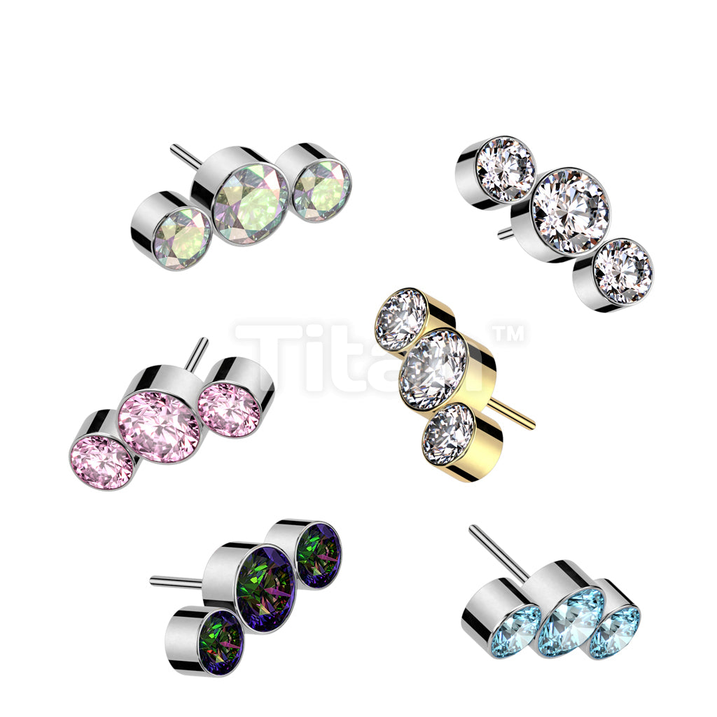 Implant Grade Titanium Threadless Push In 3 Round Bezel Set CZ Curve Top
